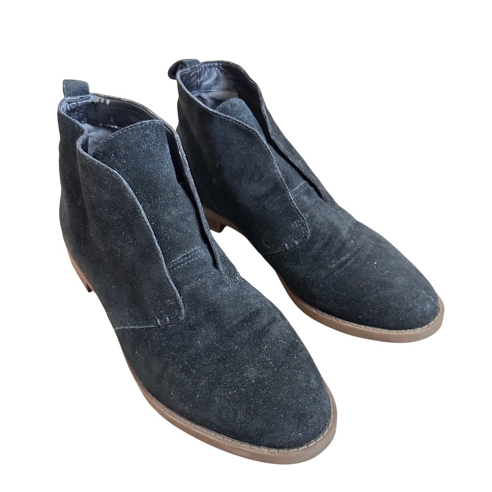 Franco Sarto Womens Black Suede Ankle Boots Pointed Toe Low Heel Size 8.5W